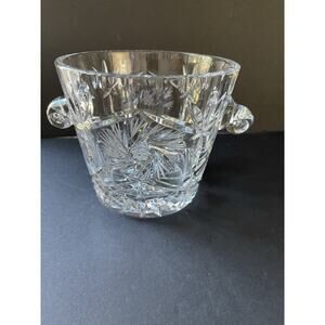 Vtg. Cut Crystal Ice Bucket Whirling Pinwheel Star Of David Cocktail Barware